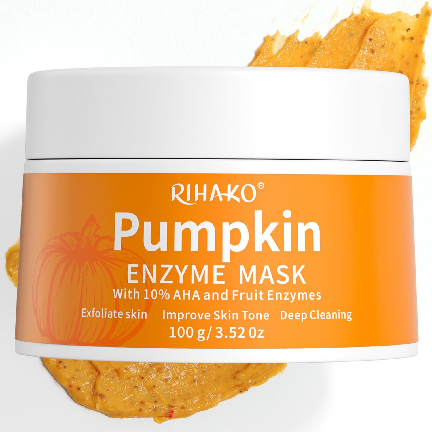 RIHAKO Pumpkin Enzyme Face Mask Skincare| Brightening Exfoliating Facial Mask with Glycolic Acid &amp; Vitamin C For Dead Skin,Dullness Dark Spots, Uneven Skin Tone,Large Pores and Brightens Skin 3.52 Oz