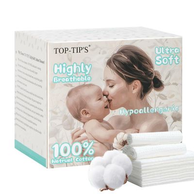 Top-Tip&#39;s BabySoft 100% Pure Cotton Disposable Face Towels, Lint-Free Dry Wipes for Babies and Sensitive Skin, Ultra Soft Facial Tissue, 7.88x10, 40 Count