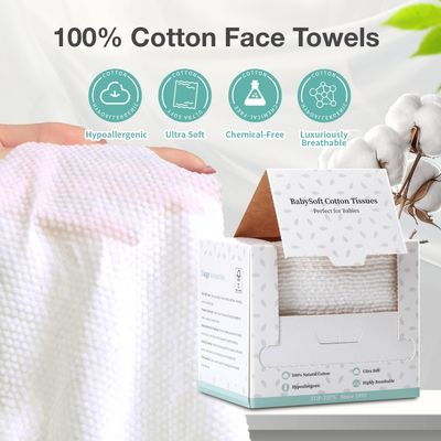 Top-Tip's BabySoft 100% Pure Cotton Disposable Face Towels, Lint-Free Dry Wipes for Babies and Sensitive Skin, Ultra Soft Facial Tissue, 7.88x10, 40 Count