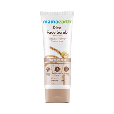 Mamaearth Rice &amp; Niacinamide Face Scrub | Gently Exfoliates &amp; Enhances Skin Tone | Unclogs &amp; Shrinks Open Pores | Unisex Cleanser for All Skin Types | 3.53 Oz/100g