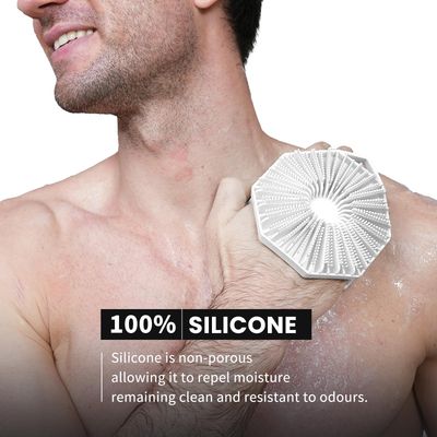 iTokGoK Premium Silver-Infused Double-Sided Design 2-in-1 Silicone Body Scrubber for Men,Body Buffer Scrubber for Sensitive Skin, Ergonomic No-Slip Handle, Long-Lasting &amp; Easy to Clean - White