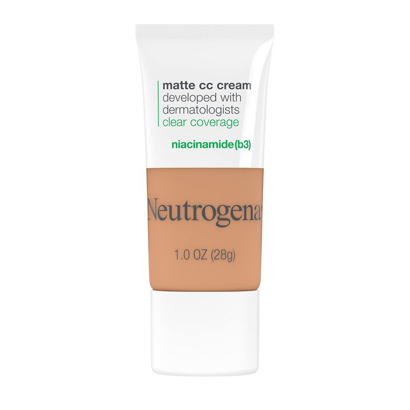 Neutrogena Clear Coverage Flawless Matte CC Cream, Full-Coverage Color Correcting Cream Face Makeup with Niacinamide (b3), Hypoallergenic, Oil Free &amp; -Fragrance Free, Wheat, 1 oz
