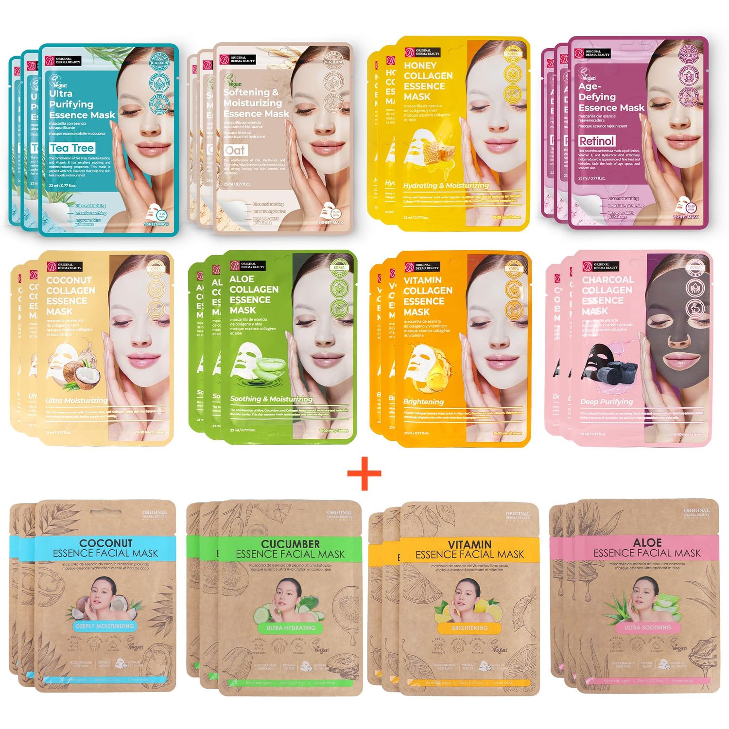 Innerest Original Derma Beauty Collagen Face Mask Skin care 36 PK Collagen Essence Assortment Face Masks Skincare Sheet Masks Face mask skin care Korean Face Mask