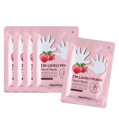 TONYMOLY I&#39;m Lovely Peach Hand Mask, 2 Count (Pack of 5)