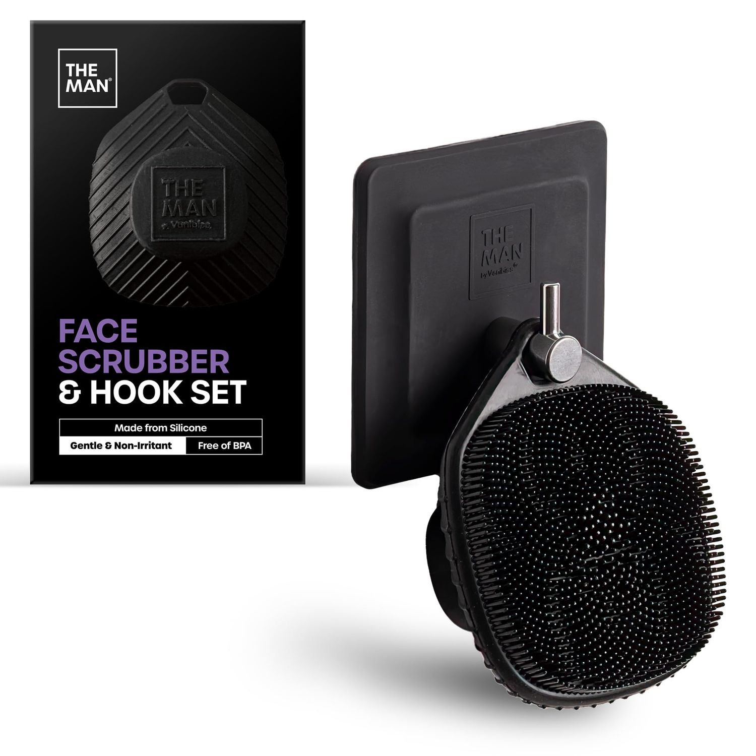 The Man Face Scrubber &amp; Hook - Silicone Face Scrubber for Men, Gentle Exfoliating Face Massager, Flex Face Brush for Men, Removes Dead &amp; Dry Skin, Skin Care Scrub, Shower Facial Cleansing Brush (1Set)