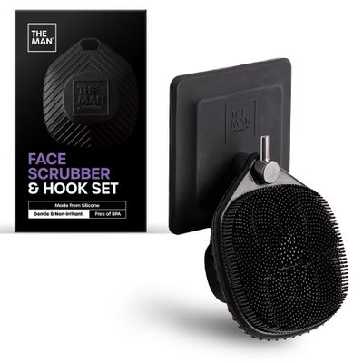 The Man Face Scrubber &amp; Hook - Silicone Face Scrubber for Men, Gentle Exfoliating Face Massager, Flex Face Brush for Men, Removes Dead &amp; Dry Skin, Skin Care Scrub, Shower Facial Cleansing Brush (1Set)