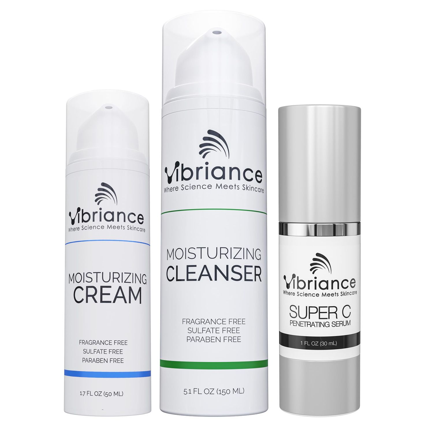 Vibriance Bundle Skincare Set | Super C Serum, Moisturizing Cleanser and Face Cream | Complete Kit for Radiant Beauty