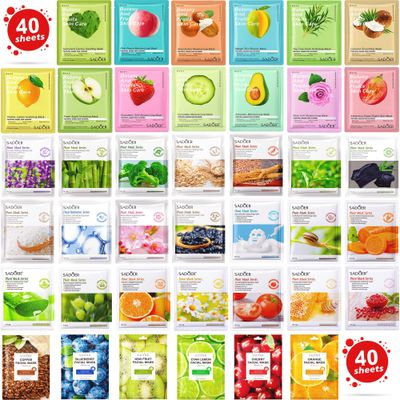 Meleell Collagen Sheet Face Masks Skincare Bulk Pack,Hydrating Spa Face Mask For Sensitive Skin,Anti Aging Facial Masks Sets For Women/Teen Girls(40 Combo Pack)