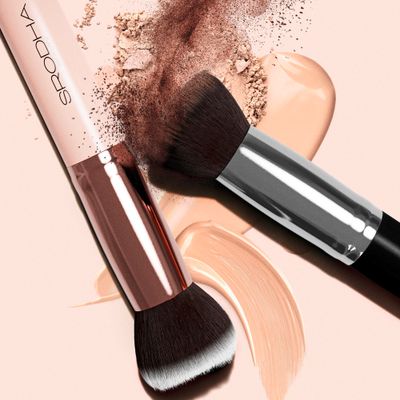 SRODHA Beauty Make Up Brush Set | 3 Piece Kit | Face Brushes Liquid Foundation Concealer Powder Blush Blending | Includes Flat Top Kabuki, Makeup Blender Sponge & Brush Silicone Cleaning Mat (Black)
