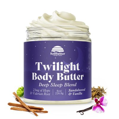 PURPLE CANYON Twilight Whipped Body Butter 8oz | Relaxing Vanilla Sandalwood Scent for Deep Sleep | Natural Skin Care with Hops &amp; Valerian Root