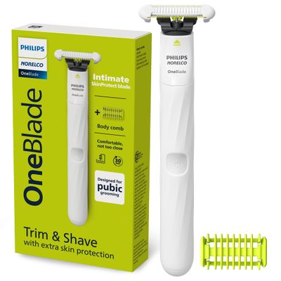 Philips Norelco OneBlade Intimate, Designed for Pubic Grooming, Trim &amp; Shave with Extra Skin Protection, Model QP1924/70