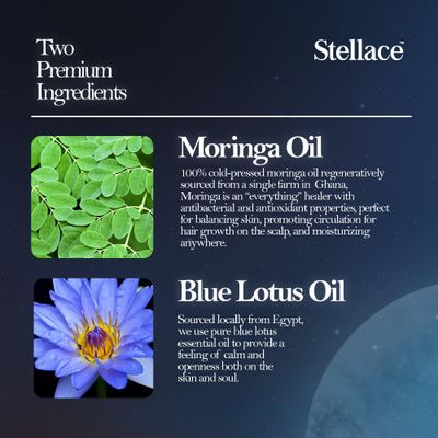 stellace Organic Egyptian Blue Lotus Moringa Oil - 60ml - 100% Pure & Natural Extract - Premium Therapeutic Grade For Face, Body and Hair Oil - Relaxation & Advanced Skin Care