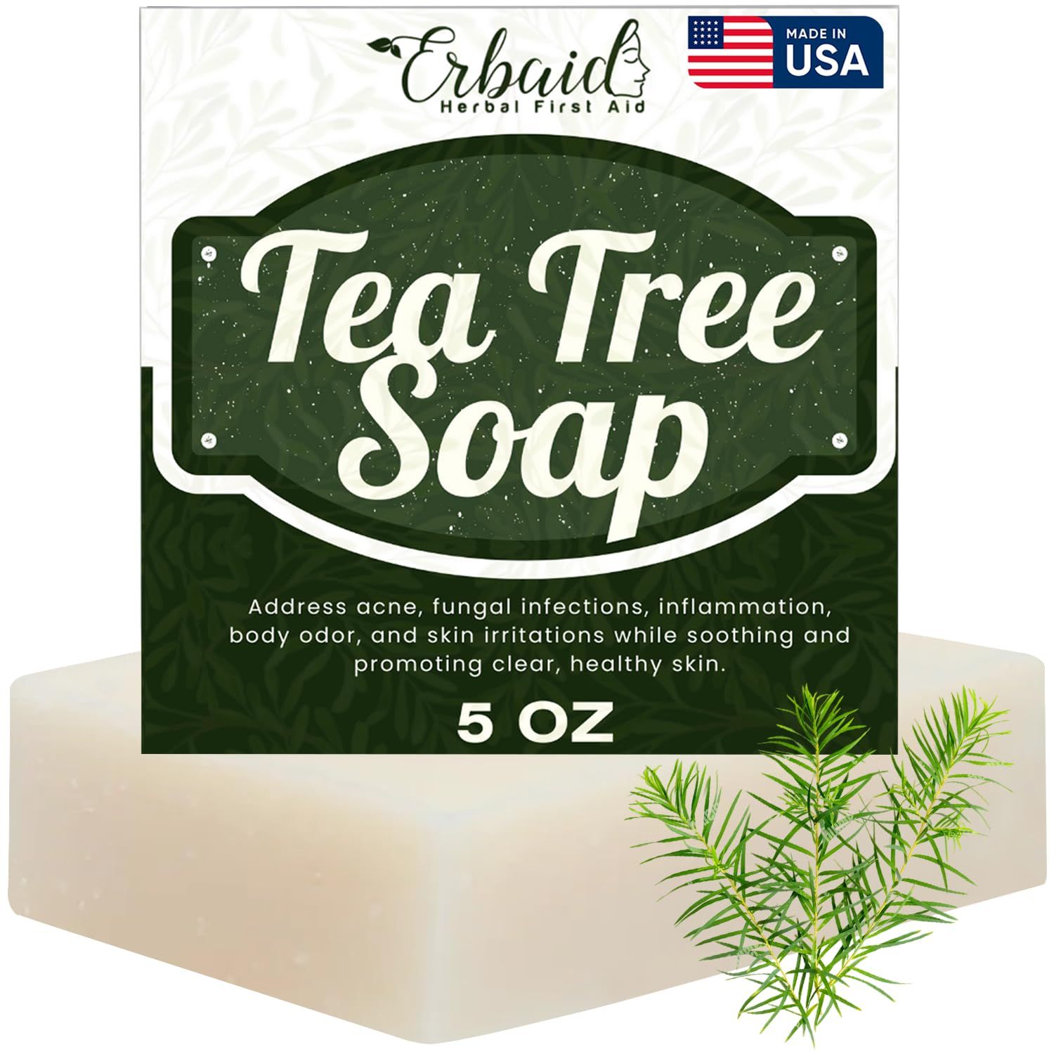 Tea Tree Soap - Natural Defense Tea Tree Oil Soap Bar for Face &amp; Body - Remedy Soap Fights Acne, Skin Irritation, and Prevents Breakouts - Deeply Cleansing, Hydrating Cleanser for Calm, Fresh Skin
