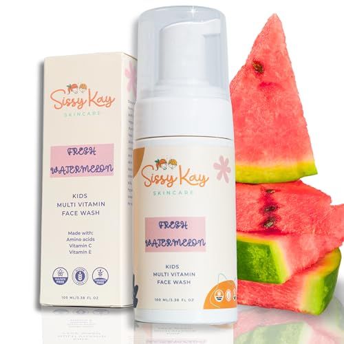 Sissy Kay Kids Face Wash - Foaming Face Wash For Kids - Gentle Skin Care - Natural Face Cleanser With Vitamin C &amp; Vitamin E - For Girls and Boys - Tear Free - Sensitive Skin - Watermelon - 100 ml