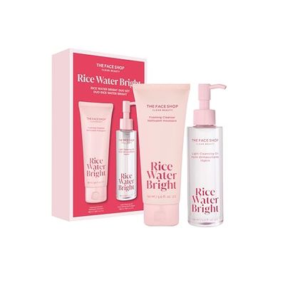The Face Shop Rice Water Bright Double Cleansing Duo Set with Ceramide, Korean Skin Care, Gentle Face Wash &amp; Pore Control Cleansing Oil, Hydrating, Moisturizing, Vegan Facial Cleanser, Makeup Remover