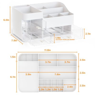 White Makeup Organizer and Storage for Vanity,Large 3 Drawers Dresser Top Skincare Organizer,Cologne Perfume Storage,Plastic Cosmetic Storage Organizer for Women and Mens Bathroom Organizer Countertop