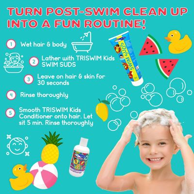 TRISWIM Kids Swim Suds & Conditioner Set 8.5 fl oz each | Natural Tear-Free 2-in-1 Shampoo Chlorine Removal & Body Wash with Detangler - Gentle Hair and Skin Care Solution for Active Kids