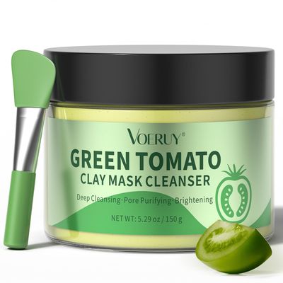 VOERUY Green Tomato Clay Mask, 2-in-1 Clay Mask Cleanser, Facial Mask for Deep Cleansing, Controlling Oil and Refining Pores, Green Tomato Face Mask for Blackheads, Dirts, Sensitive Skin 5.29 Oz