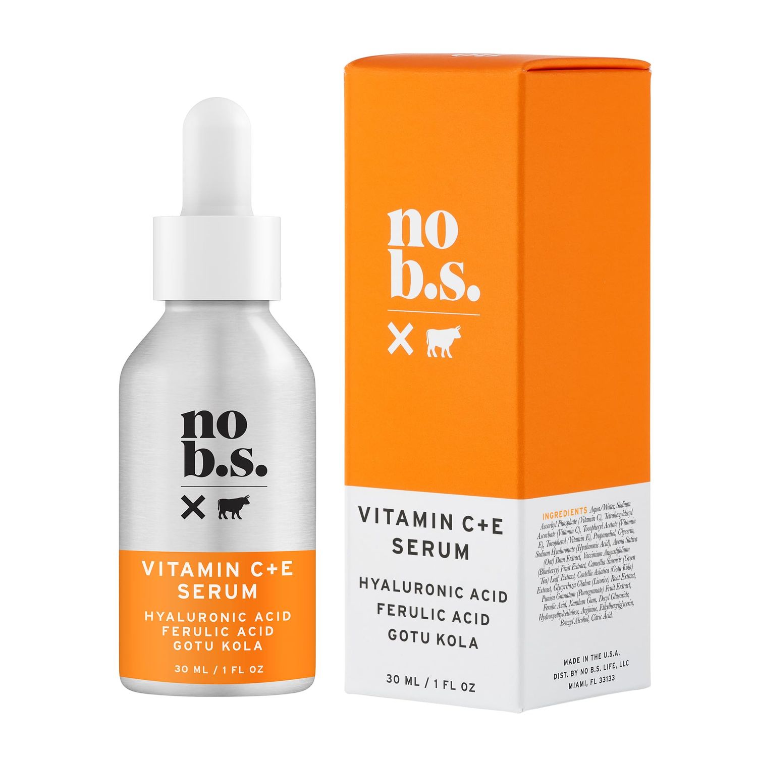 No B.S. (No Bad Stuff) Vitamin C + E Serum - Firming Face Serum for Anti-Aging, Smooths, Hydrates, Plumps Fine Lines &amp; Reduces Dark Spots (1 fl oz)