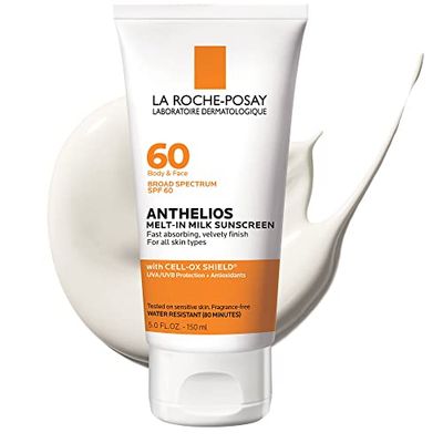 La Roche-Posay Anthelios Melt-In Milk Sunscreen SPF 60, Sunscreen For Body &amp; Face, Broad Spectrum SPF + Antioxidants, Oil Free, Lightweight &amp; Fast Absorbing, Oxybenzone Free