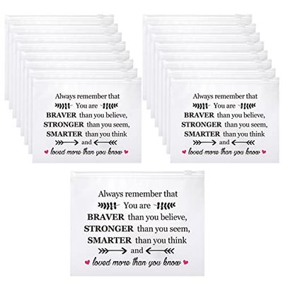 Reginary 50 Pcs Inspirational Gifts Bulk for Women Cosmetic Bag EVA You Are Braver Awesome Makeup Bag Mini Toiletry Bag with Zipper Encouragement Birthday Gift for Friend(You Are Braver)