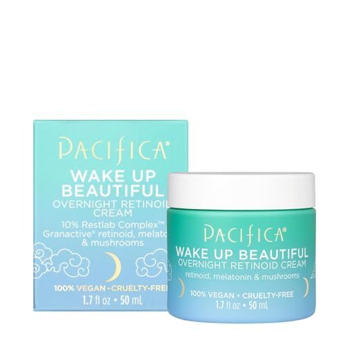 Pacifica Wake Up Beautiful Overnight Retinoid Night Face Cream, Moisturizer for Dry &amp; Aging Skin, Gentle for Sensitive Skin, with Hyaluronic Acid + Melatonin, for Face &amp; Neck Firming Skin