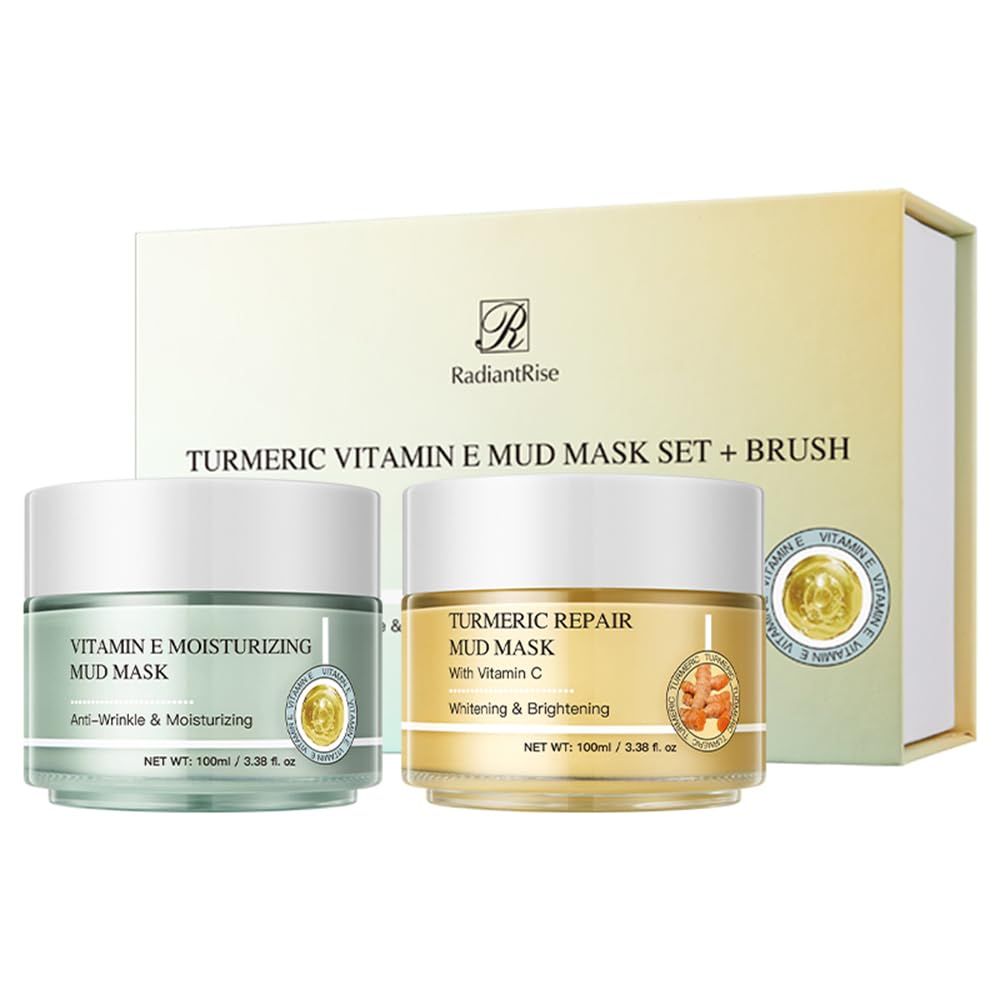 OKADY Clay facial mask set - vitamin E and turmeric clay facial mask, used to clean pores, remove blackheads, moisturize, Face Masks Skincare, Gifts Set for Women