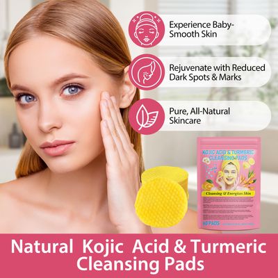 Turmeric Face Scrub Pads, 60pcs Turmeric Cleansing Pads for Dark Spots with Vitamin B5, Vitamin C Turmeric, Face Pads, Sugar Turmeric Cleansing Pads for Face