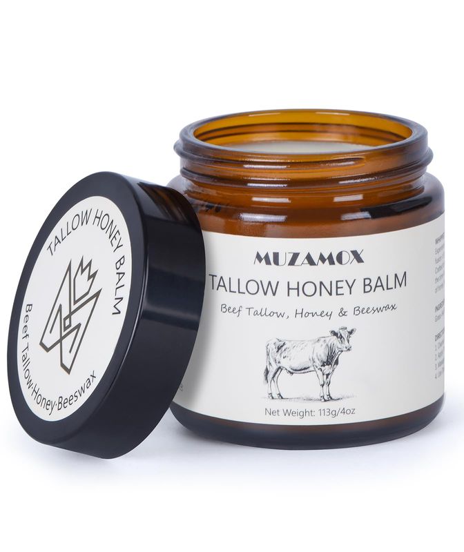 MUZAMOX Beef Tallow for Skin (4 OZ), Whipped Beef Tallow and Honey Balm, Tallow Face Moisturizer, Grass Fed Beef Tallow for Face and All Skin Types