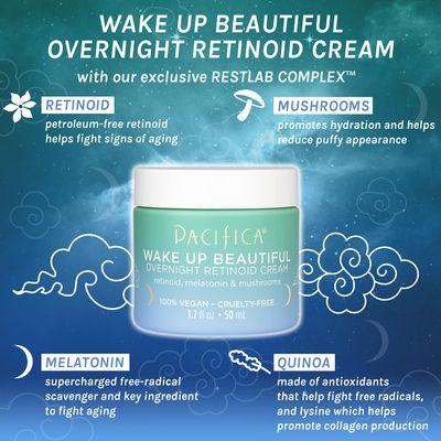 Pacifica Wake Up Beautiful Overnight Retinoid Night Face Cream, Moisturizer for Dry & Aging Skin, Gentle for Sensitive Skin, with Hyaluronic Acid + Melatonin, for Face & Neck Firming Skin