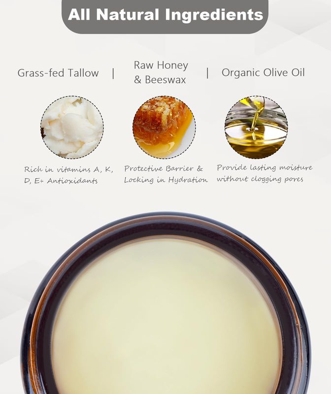 MUZAMOX Beef Tallow for Skin (4 OZ), Whipped Beef Tallow and Honey Balm, Tallow Face Moisturizer, Grass Fed Beef Tallow for Face and All Skin Types