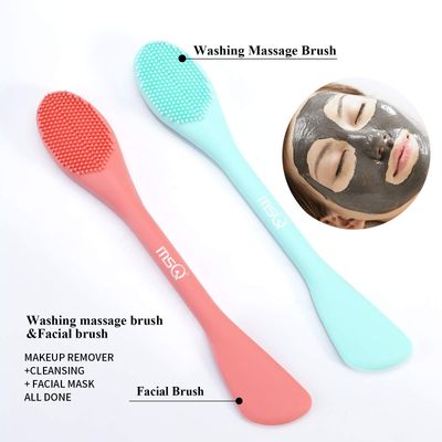 MSQ Silicone Face Mask Brush, Soft Facial Cleansing Scrubber, 2 Pack Double-End Facial Mask Brush for Mud, Clay, Charcoal Mixed Mask, DIY, Skincare Applicator Tools (Orange)