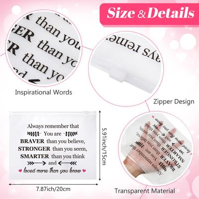 Reginary 50 Pcs Inspirational Gifts Bulk for Women Cosmetic Bag EVA You Are Braver Awesome Makeup Bag Mini Toiletry Bag with Zipper Encouragement Birthday Gift for Friend(You Are Braver)