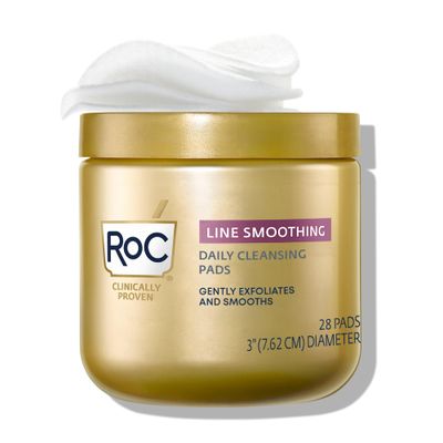 RoC Resurfacing Disks, Hypoallergenic Exfoliating Makeup Remover Pads for Wrinkles and Skin Tone, Oil-Free Daily Cleanser, Stocking Stuffers for Men &amp; Women, 28 Count (Packaging May Vary)