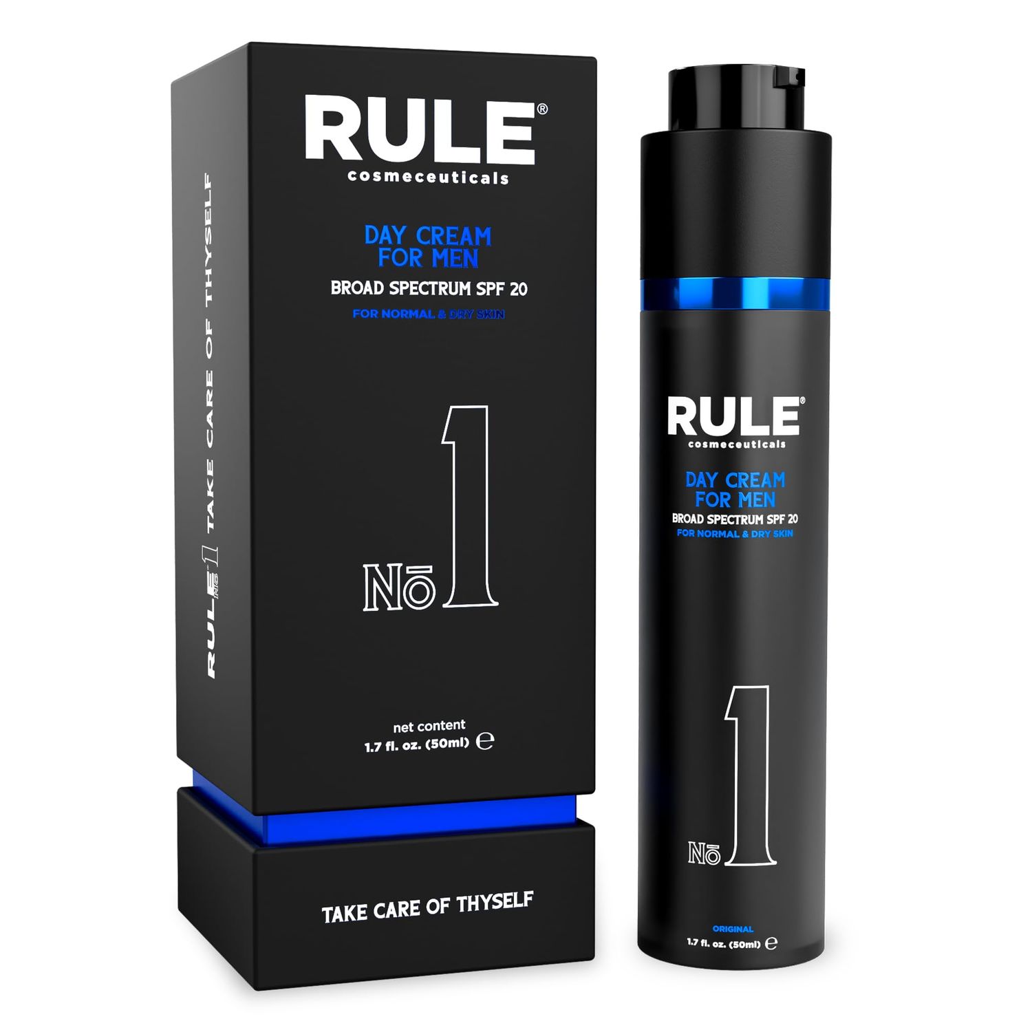 RULE COSMECEUTICALS - No.1 Day Cream, Face Moisturizer for Men, 10-in-1 Mens Face Cream, Face Moisturizer with SPF 20 for Normal to Dry Skin, Mens Grooming, Collagen, Vitamin B, C, E, 50 mL