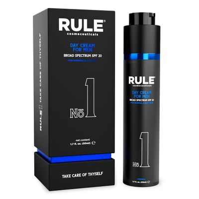 RULE COSMECEUTICALS - No.1 Day Cream, Face Moisturizer for Men, 10-in-1 Mens Face Cream, Face Moisturizer with SPF 20 for Normal to Dry Skin, Mens Grooming, Collagen, Vitamin B, C, E, 50 mL