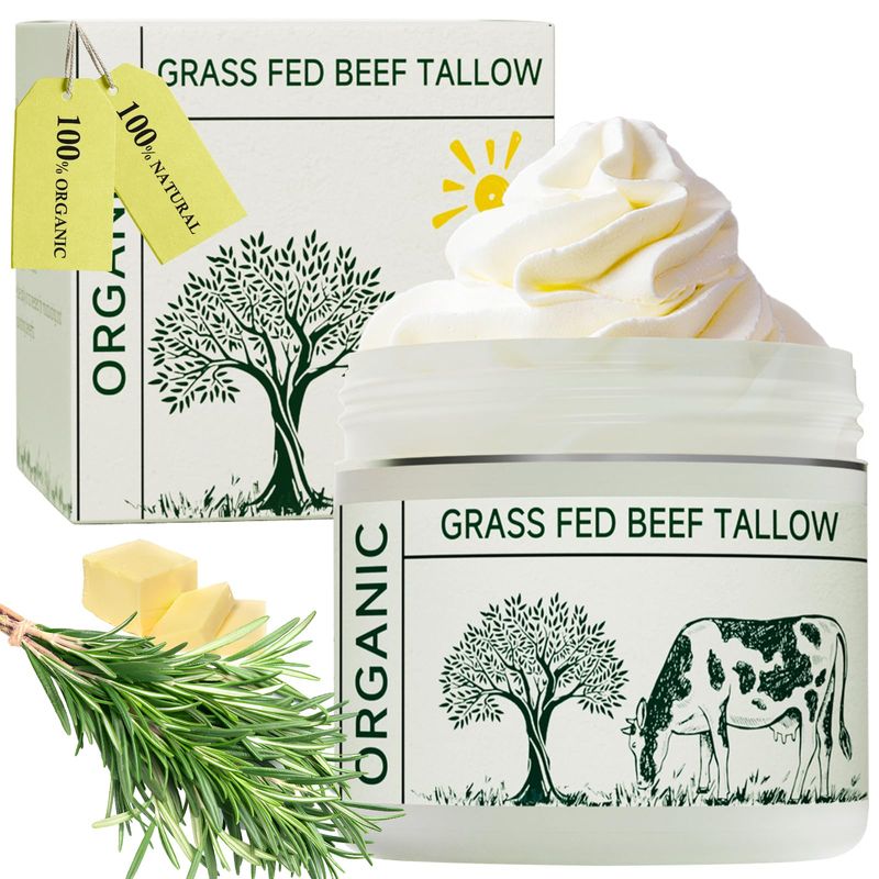 mkzea Beef Tallow, Beef Tallow for Skin, Tallow Face Moisturizer, Unscented 100% Organic Beef Tallow Blam Grass Fed Whipped Tallow Face Cream Moisturizer Body Lotion Skin Care