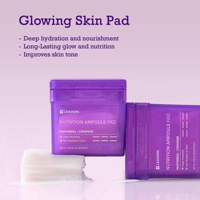 LEADERS Nutrition Ampoule Toner Pad - Deep Nourishing Hydrating for Glowing Skin | Vegan-Certified | Korean Skincare 60 Pads x 150ml
