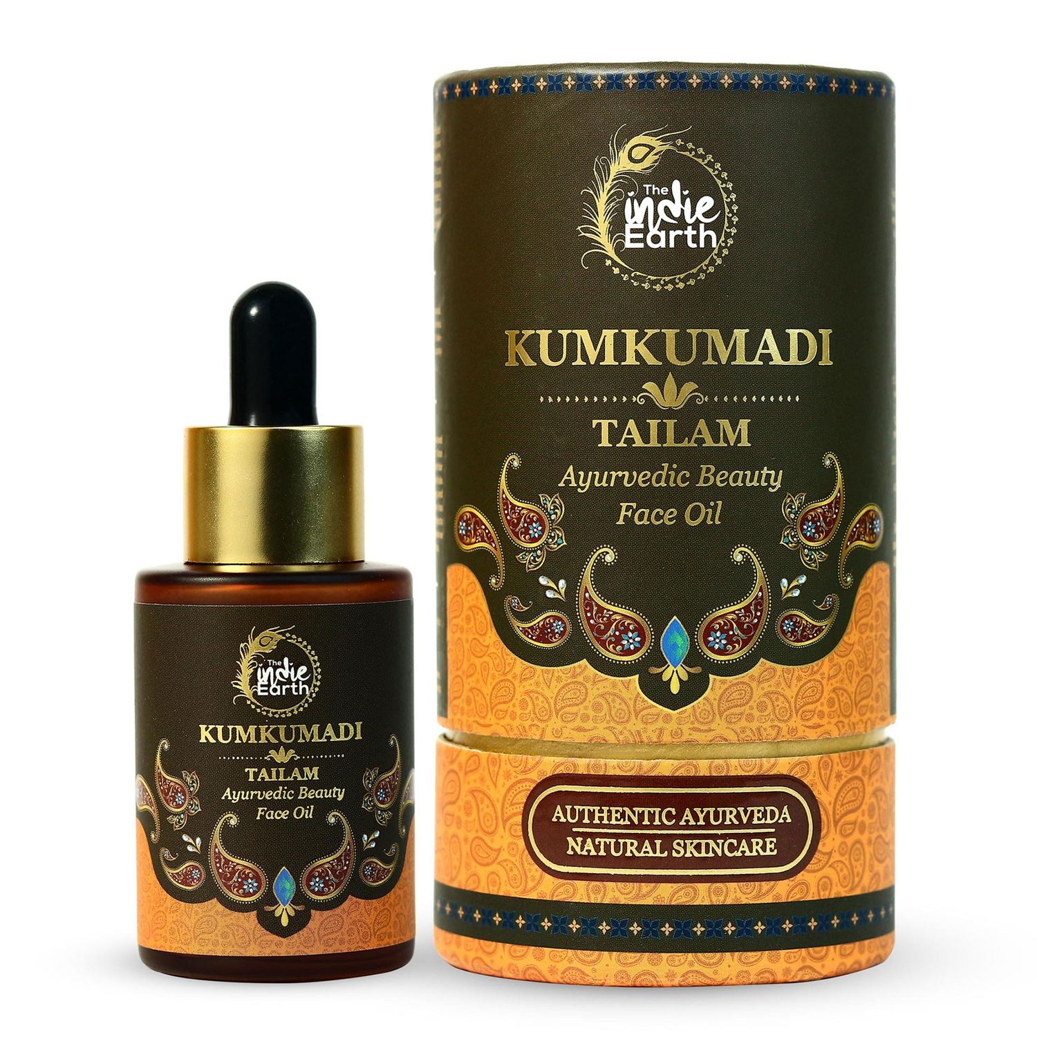 The Indie Earth Kumkumadi Tailam 30 ml | Ayurvedic Beauty Face Oil | Night Serum for Brighter, Glowing &amp; Younger-Looking Skin with Turmeric, Saffron &amp; Indian Lotus
