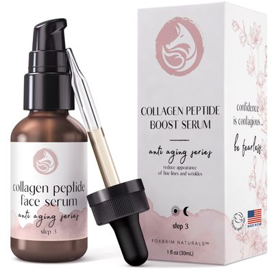 Peptide Collagen Serum for Face - Anti-Aging Facial Serum, Tighten Lift Hydrate &amp; Plump All Skin Types, Reduce Fine Line &amp; Wrinkles, All Natural Ingredients - Foxbrim Naturals (1 Fl Oz)