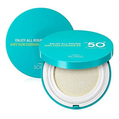 SCINIC Enjoy All Round Airy Sun Cushion EX SPF50+PA++++0.88oz (25g) | Cooling UV Protection &amp; Natural Tone-up From Face To Body For All Family Members | Korean Skincare
