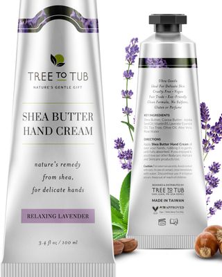 Tree to Tub Shea Butter Hand Cream for Dry Cracked Hands - Moisturizing Sensitive Skin Hand Lotion for Women &amp; Men, Non-Greasy Vegan Hand Moisturizer w/Organic Cocoa, Aloe Vera, All Natural Lavender