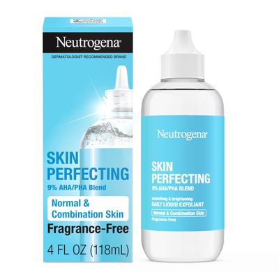 Neutrogena Skin Perfecting Daily Liquid Facial Exfoliant with 9% AHA/PHA Blend for Normal &amp; Combination Skin, Smoothing &amp; Brightening Leave-On Exfoliator, Oil- &amp; Fragrance-Free, 4 fl. oz