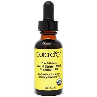 PURA D&#39;OR Organic Scar &amp; Stretch Mark Treatment Oil (1oz) For Skin - With Rosehip, Wheat Germ, Argan, Tamanu, Carrot, Rosemary, Lavender, Geranium, Patchouli, Sage