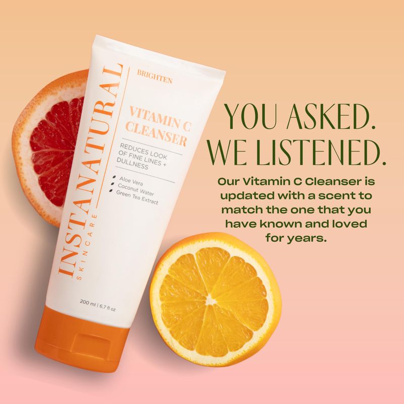 InstaNatural Vitamin C Cleanser Face Wash, Brightens and Reduces Signs of Aging, Fine Lines and Uneven Texture, with Coconut Water and Aloe Vera, 6.7 FL Oz