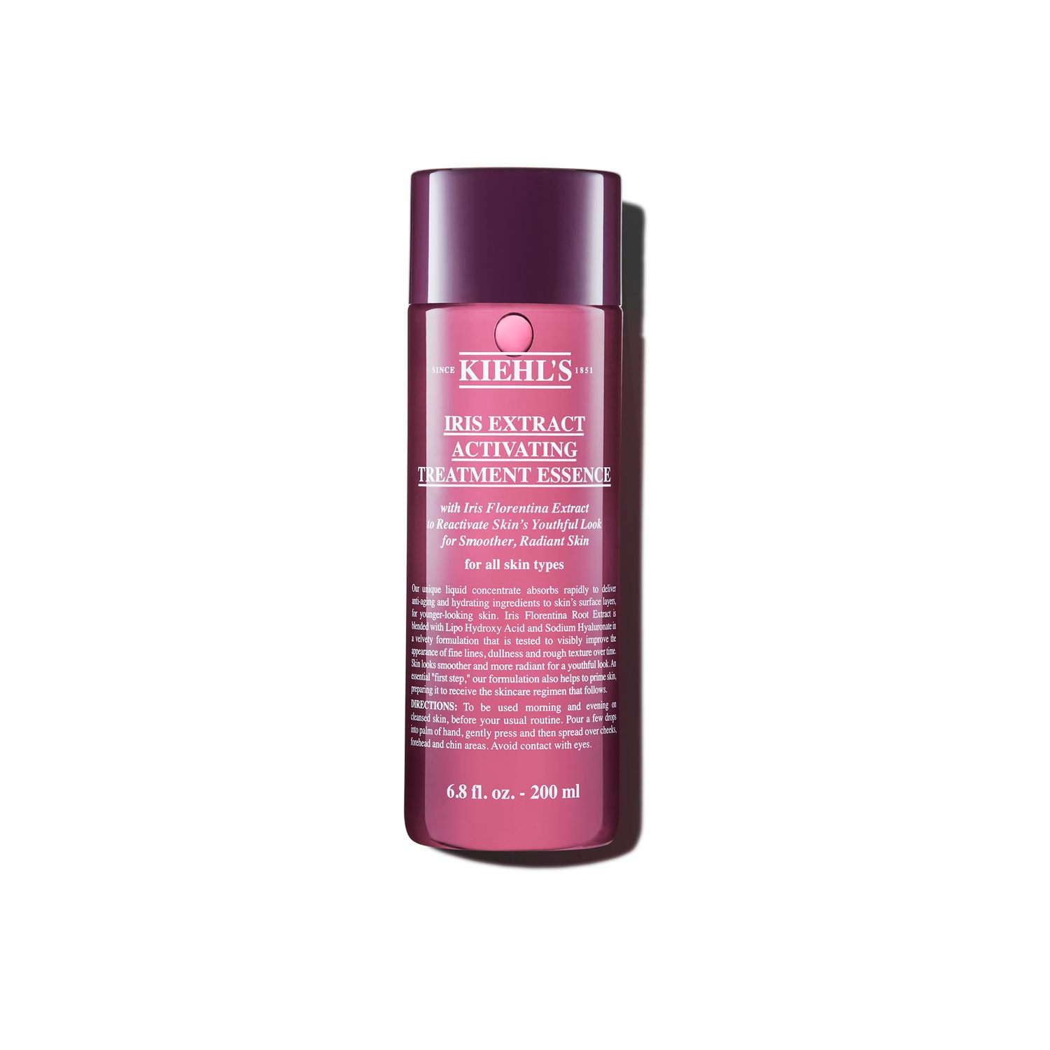 Kiehl&#39;s Iris Extract Activating Treatment Essence, Anti-aging Facial Skincare for Fine Lines &amp; Radiance, Hydrates &amp; Exfoliates Skin, Smooths Texture, with Lipo Hydroxy Acid, All Skin Types - 6.8 fl oz