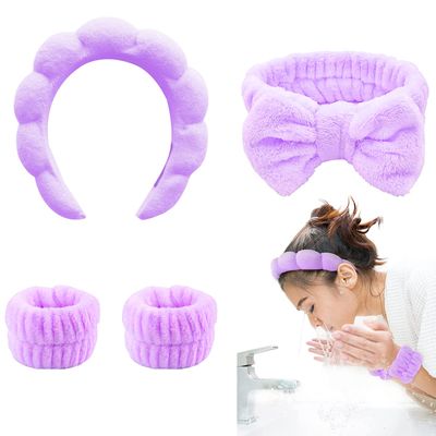 LIEWEILS TLUXX 4-Piece Spa Headband &amp; Wristband Set Reusable Makeup &amp; Skincare Accessories for Face Washing, Preventing Liquid Overflow - Ideal for Women &amp; Girls