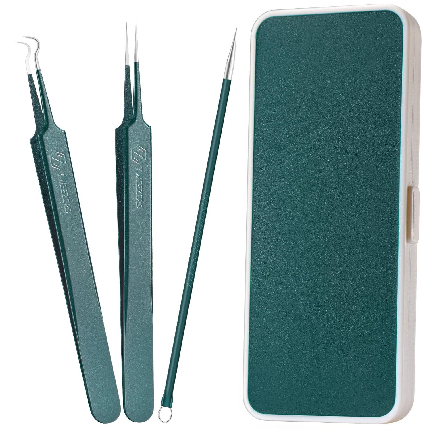 WSYUB Upgrade Professional Facial Blackhead Remover Tweezers, Ingrown Hair Tweezers,Extractor Acne Removal, Pimple Popper Tool,Green