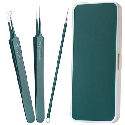 WSYUB Upgrade Professional Facial Blackhead Remover Tweezers, Ingrown Hair Tweezers,Extractor Acne Removal, Pimple Popper Tool,Green