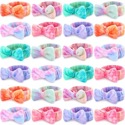 Riceshoot 24 Pieces Spa Headband Skincare Headband Microfiber Tie Dye Headband Elastic Bow Tie Makeup Headband for Washing Face Hair Wrap Accessories for Women Shower Gift